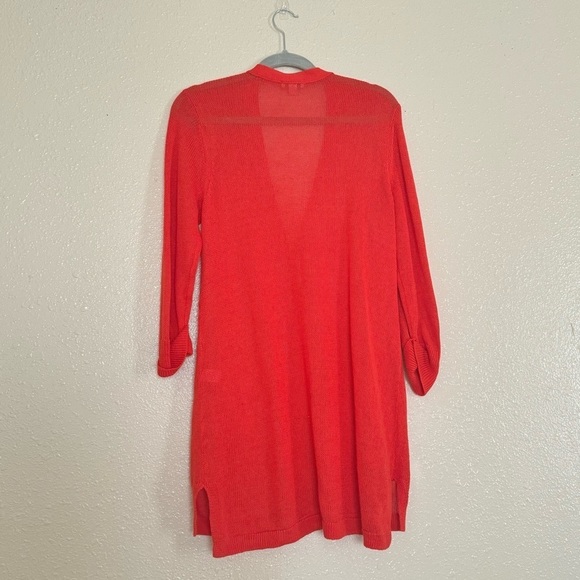 J. Jill Bright Coral Orange Linen Button Cardigan - Picture 2 of 6